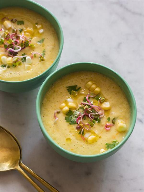 žametna hladna koruzna juha, originalni recept za rumeni gazpacho