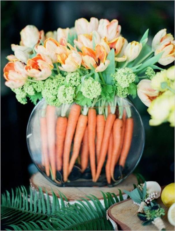 „Pasidaryk pats“ Velykų idėja „pasidaryk pats“ Velykų dekoravimo vazos morkos ir žievelės
