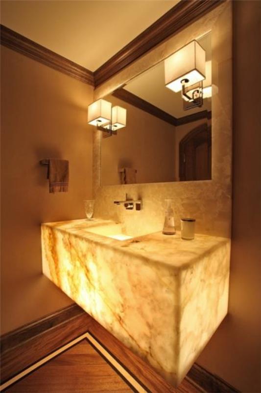 ışıklı taş lavabo