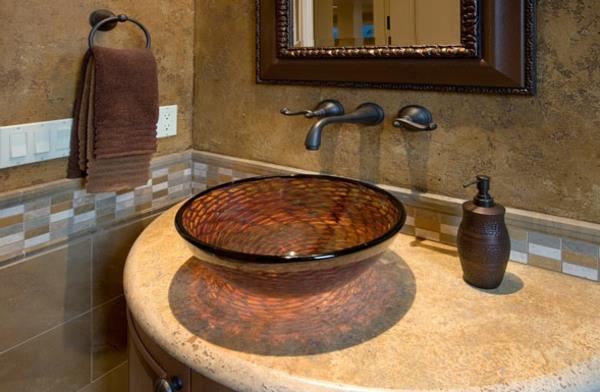 Kahverengi-oval-tasarım-cam-lavabo