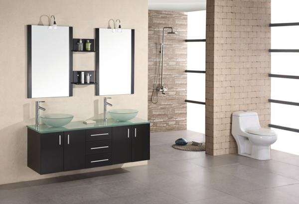 modern ve nötr cam lavabolu banyo