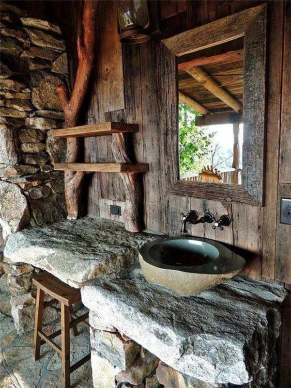 Kaimiško akmens akmens medžio baldai-vonios kriauklė