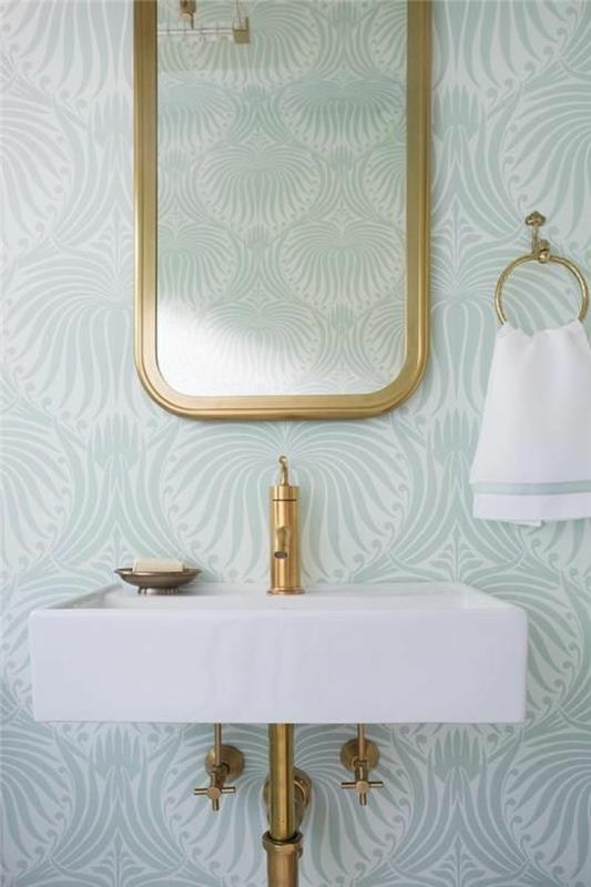 stenski viseči pravokotni ogledalo z zlatim okvirjem umivalnik