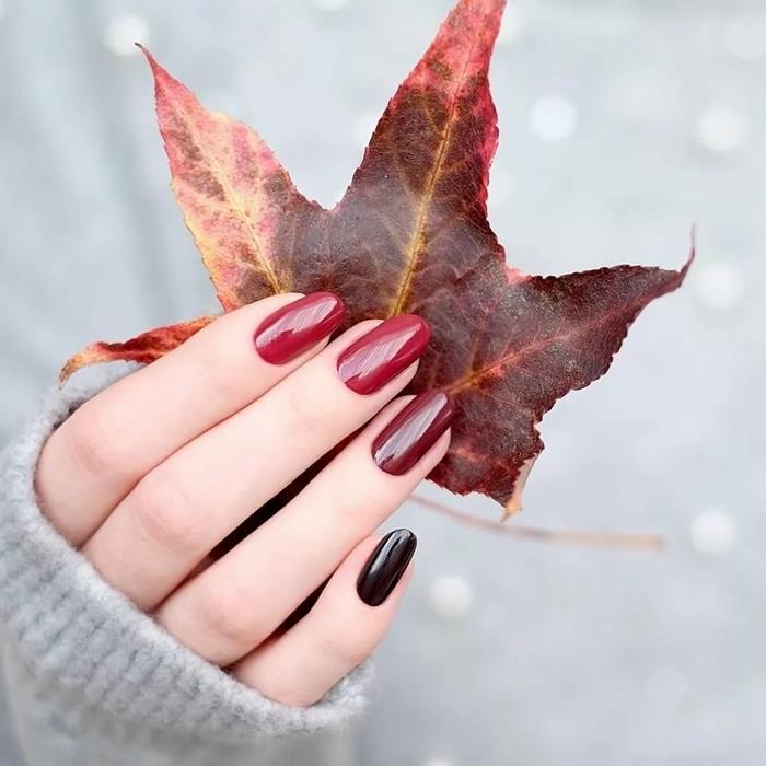 rdeča barva lak za nohte manikura gel nail art ideja z različnimi barvami nohti načini ombre jesen nail art