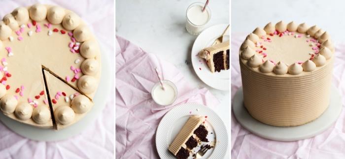 Romantik bir Sevgililer Günü yemeği için hangi tatlıyı hazırlayacağınıza dair fikir, bitter çikolata ve karamelli yuvarlak pasta şablonu