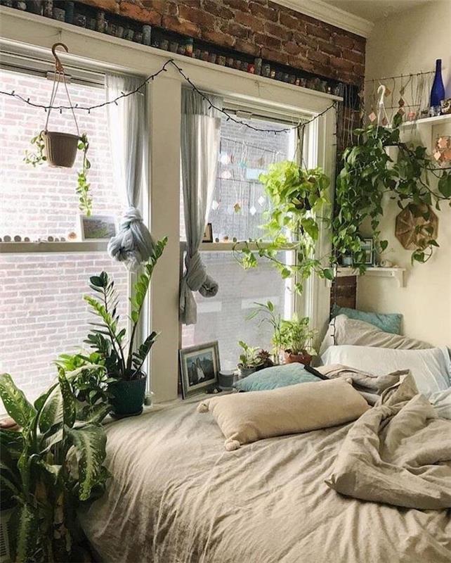 Hippi şık yatak odası tumblr, hafif çelenk, yatak odası için ev bitkisi, orman dekoru