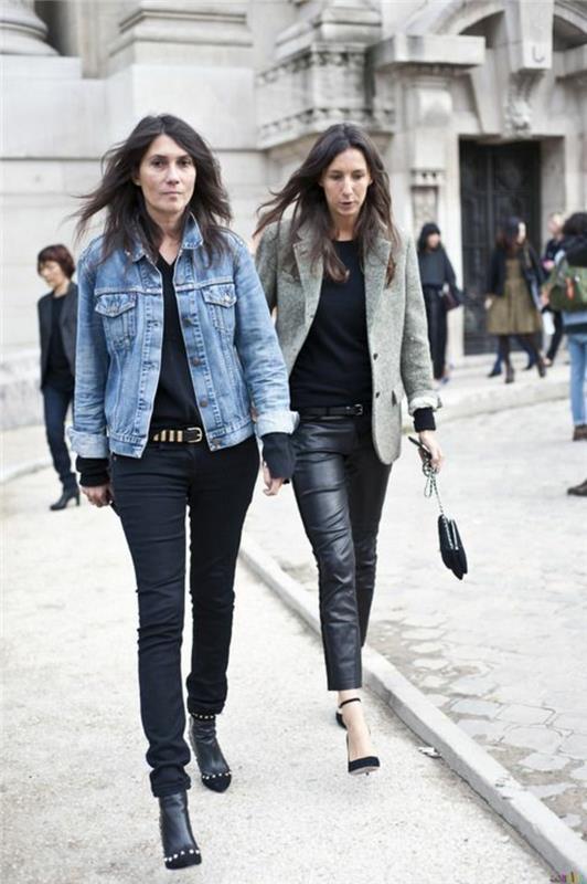 şık-denim-ceket-siyah-deri-pantolon-orta-kısa saçlı-modern-kadın
