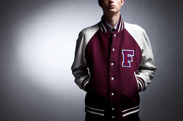 teddy-jakna-ženska-baseball-jakna-dekle-fred-perry-raf-simons-bordeaux-bela-omejena serija