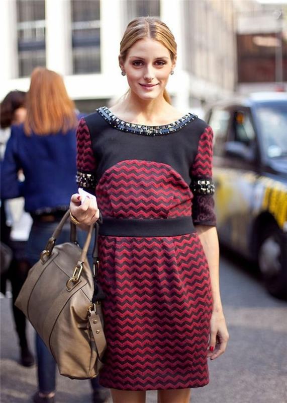 etnična oblačila, obleka z grafičnim potiskom chevron, Olivia Palermo