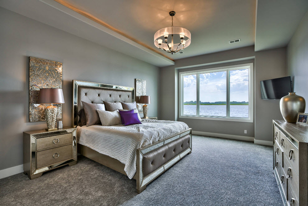 Diseño de dormitorio en tonos grises.
