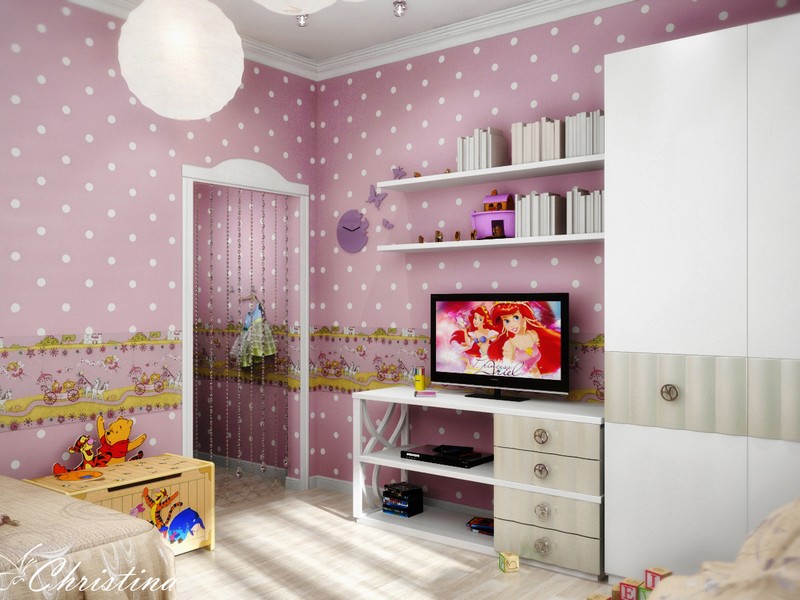 Interior de um quarto infantil para uma menina