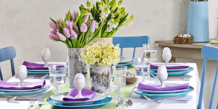 Velykų dekoravimas purpurinės tulpės Velykų dekoravimo idėja lengva papuošti