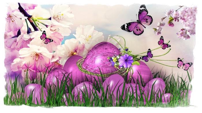 Violetinė linksmų Velykų atvirutė, linksmas Velykų savaitgalis, geros nuotaikos, linksmų Velykų vaizdų