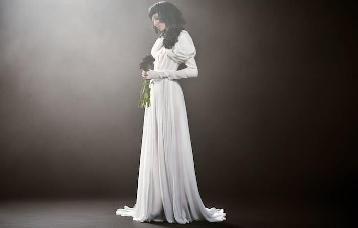 Gražiausia vestuvinė suknelė šampaninė vestuvinė suknelė bohemiškas prašmatnus modernaus stiliaus itin didelė rankovė