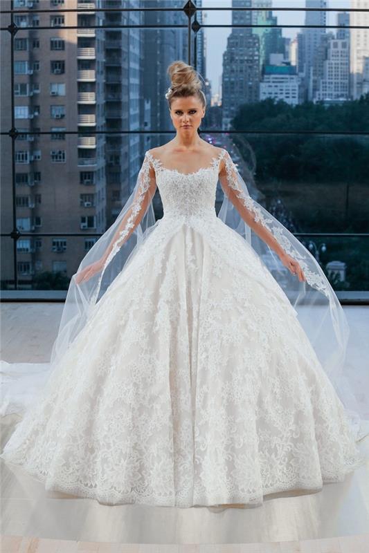 Gražios ilgos nėrinių vestuvių suknelės nuotakos suknelės įvaizdžio pelėdos vestuvinės suknelės suknelės idėja