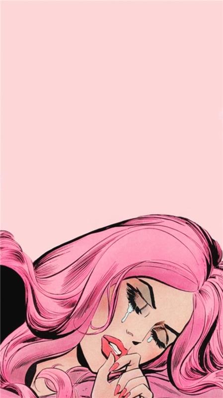 Disegni tumblr, disegno colorato di una ragazza, capelli colore rosa