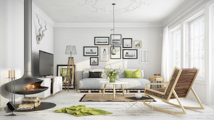 Skandinavski dekor dnevne sobe nordijsko švedsko pohištvo oblikovanje lesa