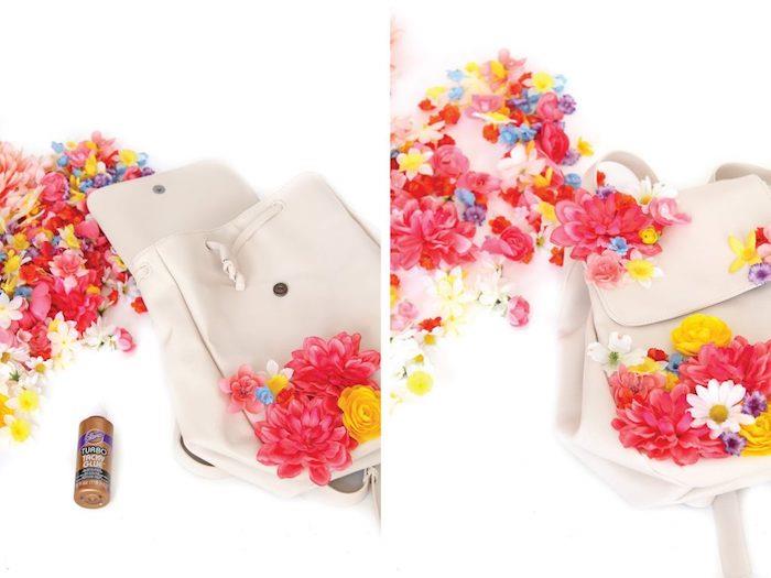 Idee regalo creative, zaino colore bianco, zaino decorato con fiori