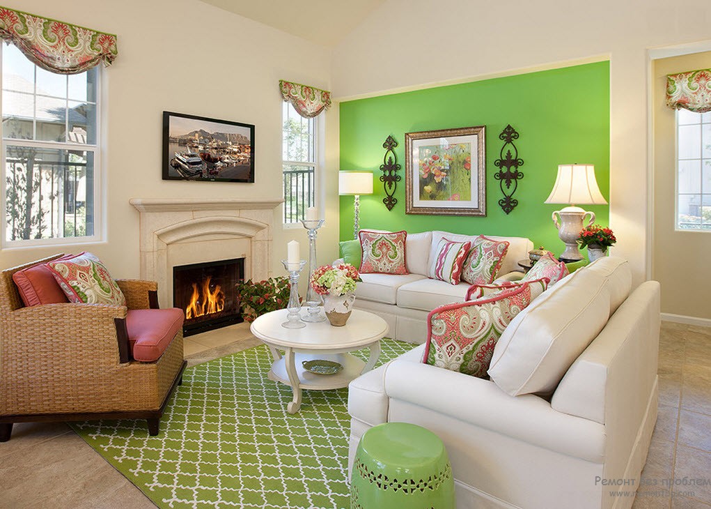 Sala de estar - parede e carpete verde